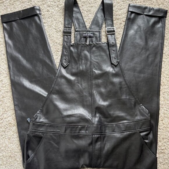 New Without Tags David Lerner Black Faux Leather Overalls Size Small - Picture 1 of 12